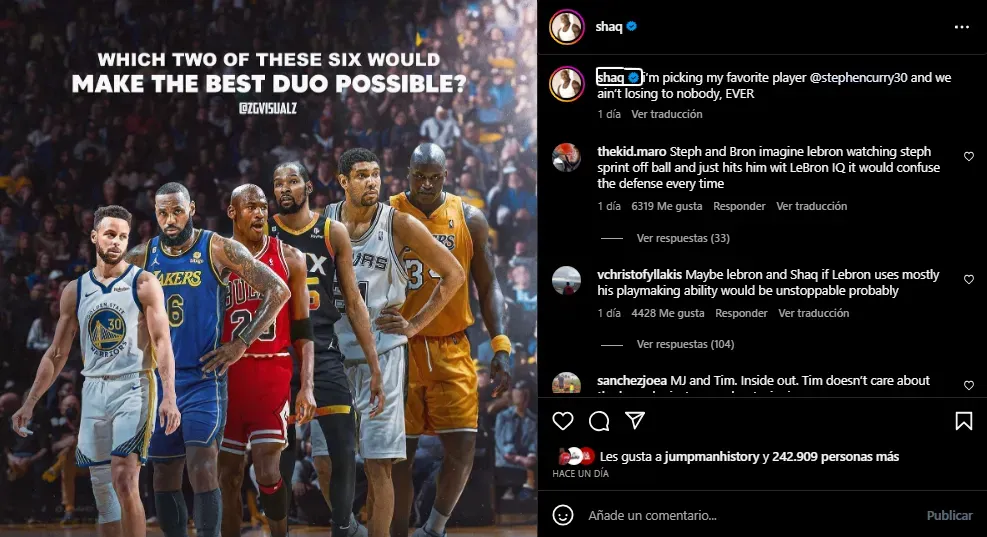 O’Neal eligió a Curry para formar el mejor dúo (Foto: Instagram / @shaq)