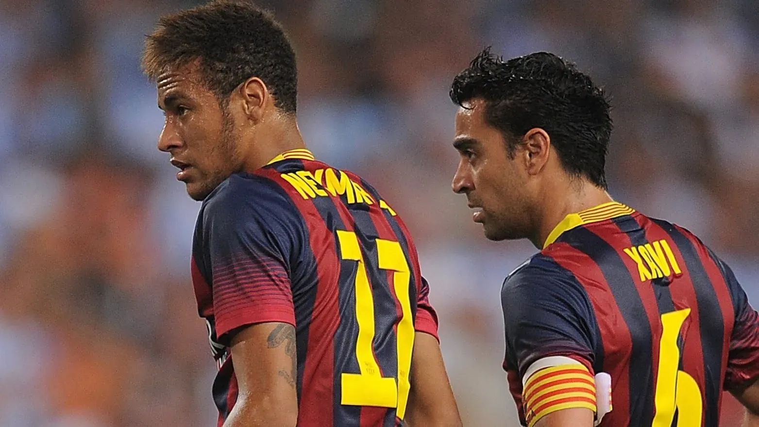Neymar y Xavi en su etapa como compañeros en el FC Barcelona. Getty Images.