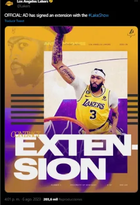 Lakers anuncio la extension de contrato de Davis (Foto: Twitter / @Davis)