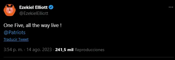 Elliot confirma que irá a los Patriots (Foto: Twitter / @EzekiellElliott)