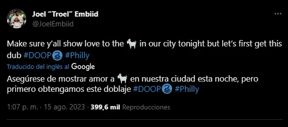 Mensaje de Embiid contra Messi e Inter Miami (Foto: Twitter / @JoelEmbiid)
