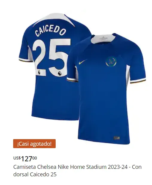 Así se ve la camiseta de Moisés Caicedo en la página oficial del Chelsea. (Captura pantalla: Web oficial de Chelsea)