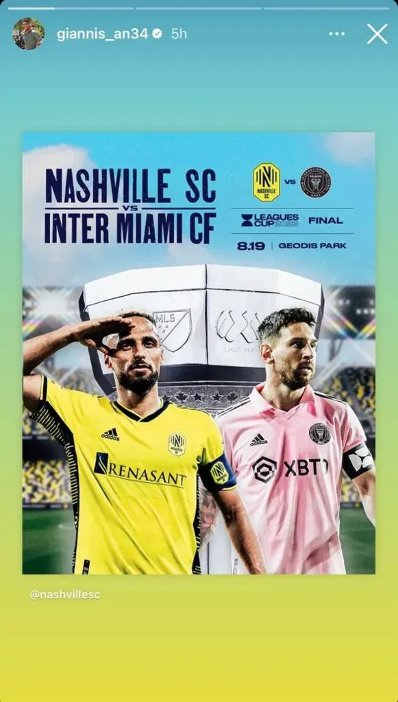 Historia de Giannis sobre la primera final de Messi en USA (Foto: Instagram / @giannis_an34)