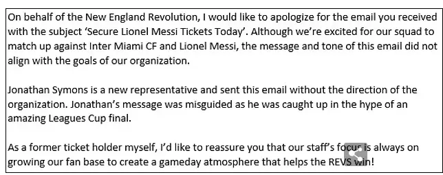 Mail de disculpas de New England Revolution (Foto: https://www.dailymail.co.uk/)