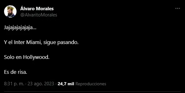 Reacción de Morales a victoria de Messi e Inter Miami (Foto: Twitter / @AlvaritoMorales)
