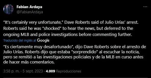 Reaccion de Roberts al arresto de Urías (Foto: Twitter / @FabianArdaya)