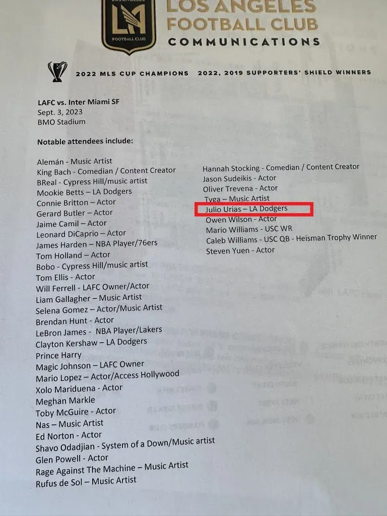 La lista de estrellas que iban a ir al partido LAFC vs. Inter Miami (Foto: X / @herculezg)