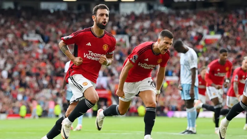 El festejo de Bruno Fernandes, autor del gol del triunfo.