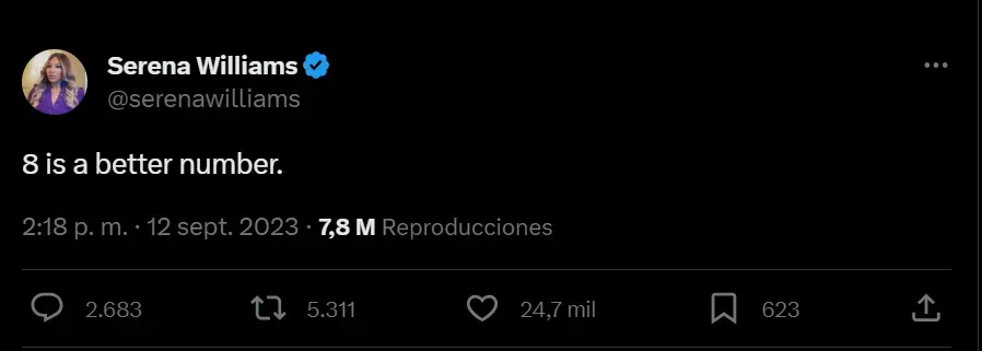 La publicación de Serena Williams en “X”.
