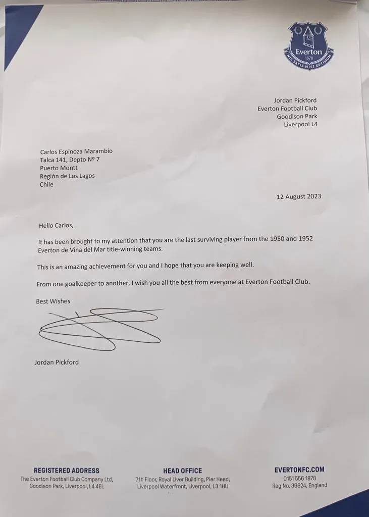 La carta que envió el portero británico.