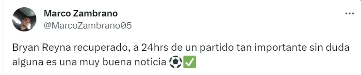 Bryan Reyna se recuperó y en el Alianza Lima vs FBC Melgar. | Créditos: Twitter @MarcoZambrano05.
