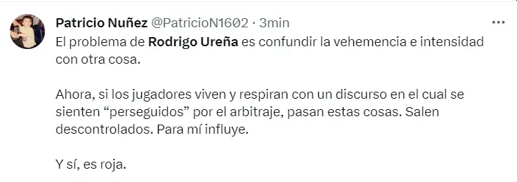 Rodrigo Ureña se fue expulsado en Universitario. | Créditos: Twitter @PatricioN1602.