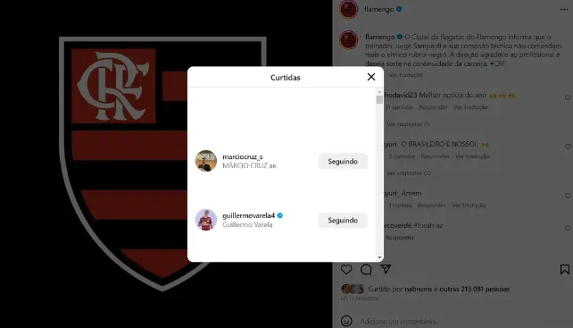 La captura de OGlobo indica el like de Varela y el representante de Everton Cebolinha