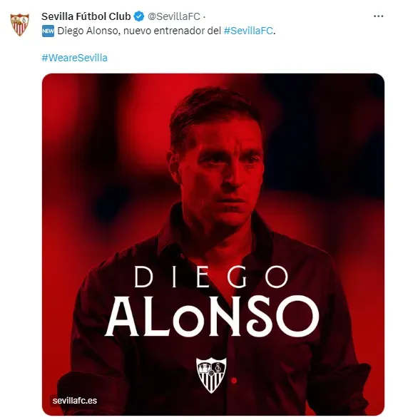 Sevilla anunció en sus redes sociales la contratación de Diego Alonso.