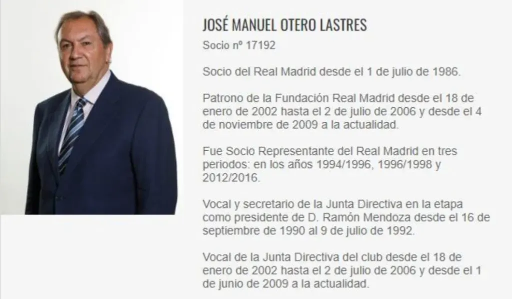 Perfil de José Manuel Otero Lastres como vocal del Real Madrid: Real Madrid