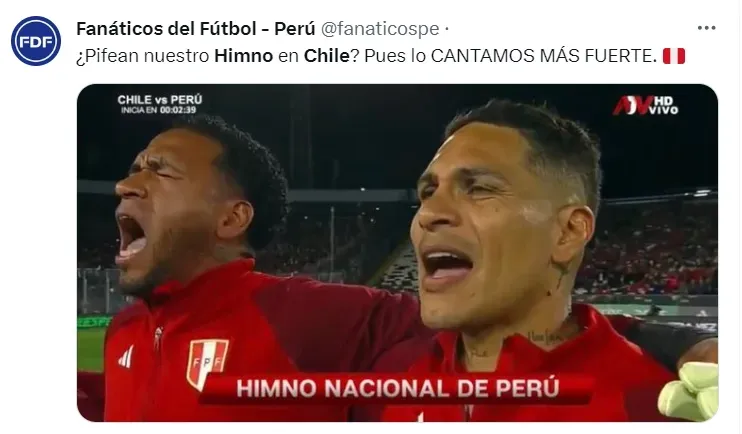 Perú vs Chile: así entonaron el himno nacional Gallese y Guerrero. | Créditos: X Fanáticos del Fútbol.