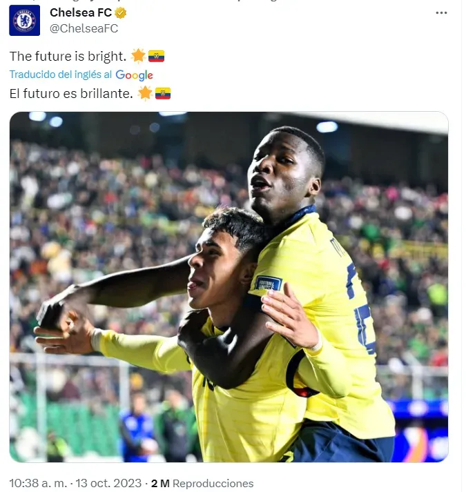 Este fue el posteo de Chelsea con los dos jugadores ecuatorianos como protagonistas, poco después del primer gol de Ecuador ante Bolivia en Eliminatorias. (FOTO: @ChelseaFC)