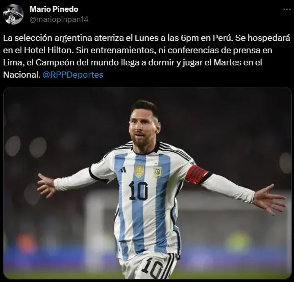Lionel Messi llegará este lunes con Argentina a Perú. (Foto: Twitter).