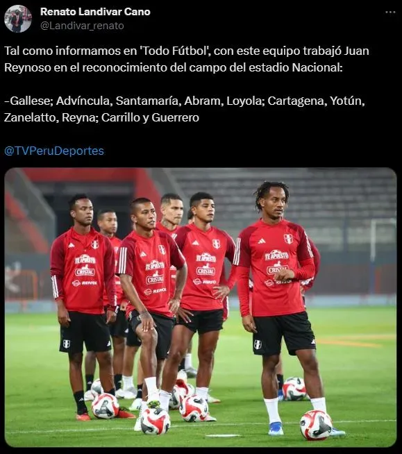 La Selección Peruana en el último entrenamiento. (Foto: Twitter).