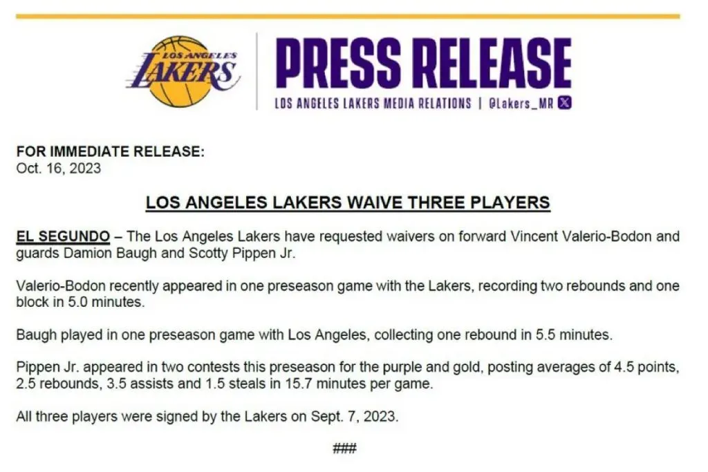 Lakers corta al hijo de Scottie Pippen. (Foto: X / @jovanbuha)