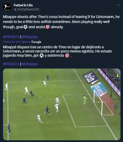 La ocasión que Mbappé le sacó a Griezmann (Twitter).