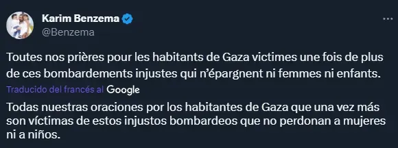 El mensaje de Karim Benzema que desató la polémica (Twitter @Benzema).