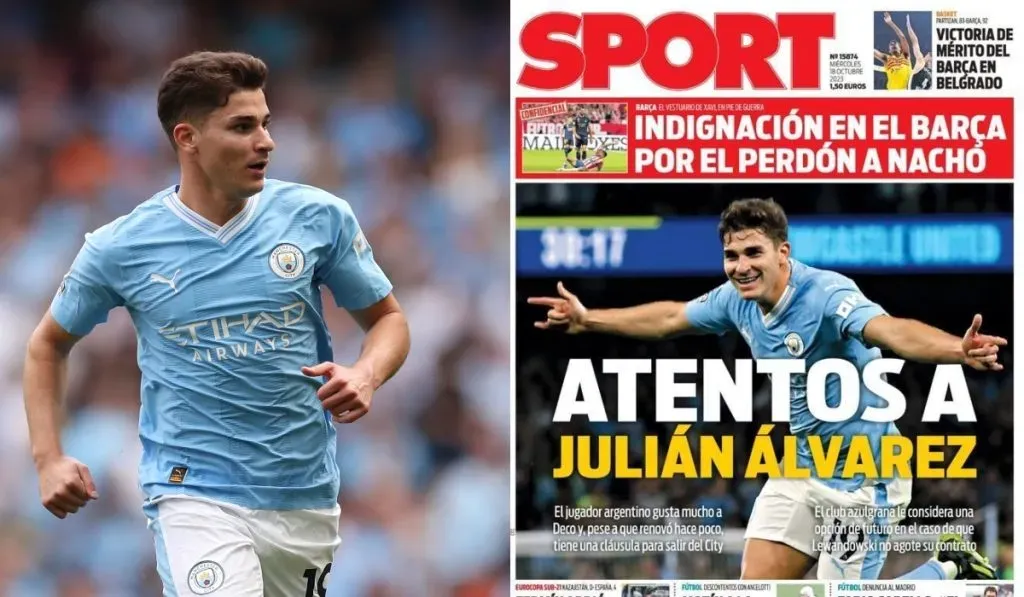 Julián Álvarez y la portada que le dedida Sport en Barcelona: Getty Images