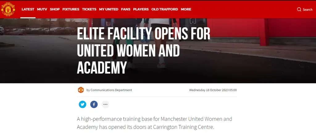 Comunicado oficial de Manchester United sobre las nuevas instalaciones (Sitio Web Oficial).