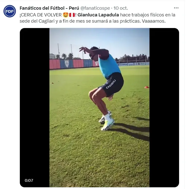 Gianluca Lapadula se prepara para volver con la Selección Peruana. | Twitter Fanáticos del Fútbol.