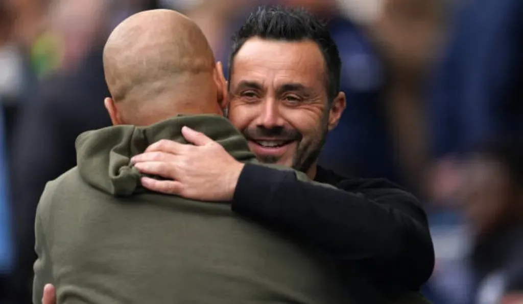 Pep Guardiola y Roberto De Zerbi el pasado mes de mayo: Getty Images