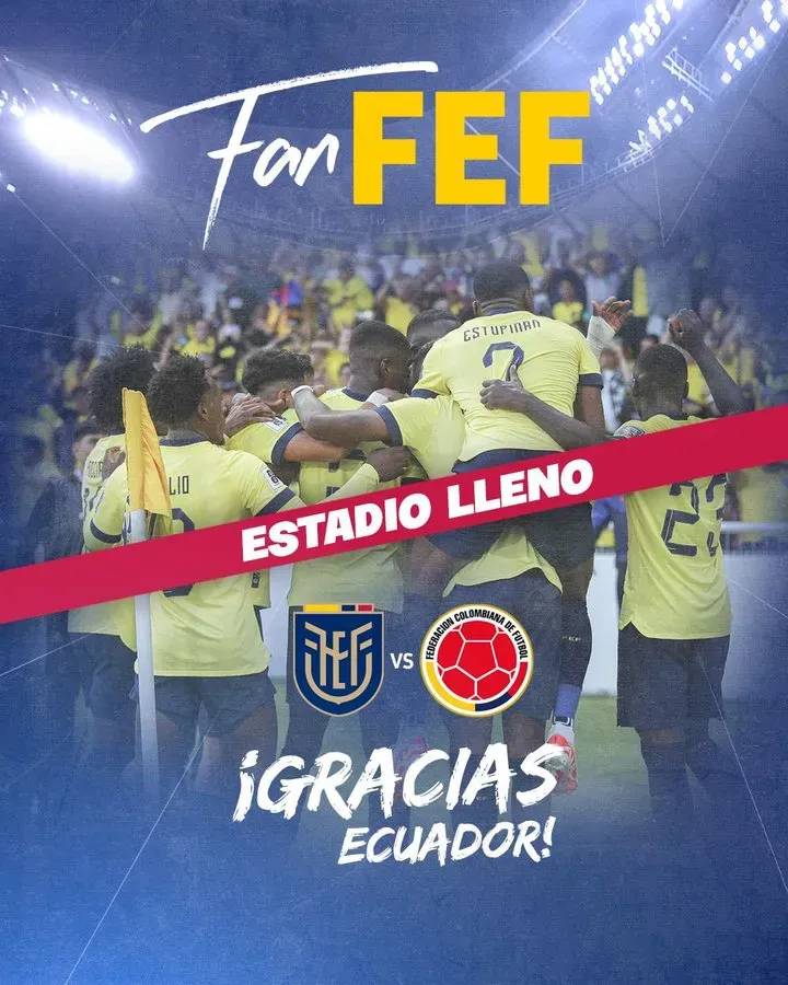 Así anunciaba la Federación Ecuatoriana de Fútbol que habrá estadio lleno en el Ecuador vs. Colombia.