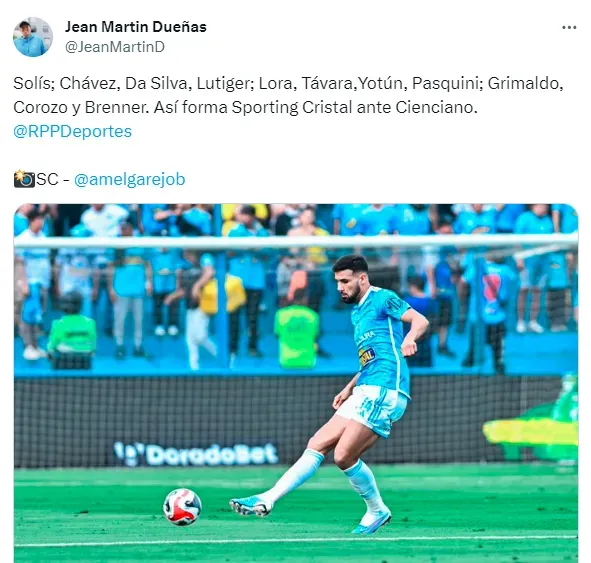 El once de Sporting Cristal, según el informe del periodista Jean Martín Dueñas.