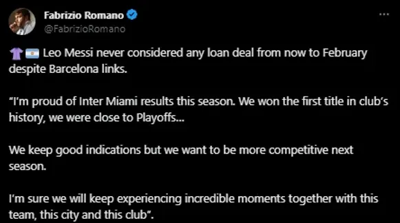 Romano sobre la despedida de Messi en la MLS 2023. (Foto: X / @FabrizioRomano)