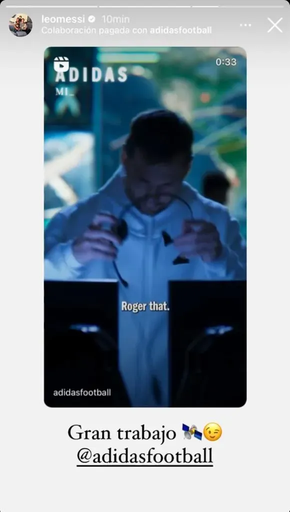 Reaccion de Messi al verse en el espacio. (Foto: Instagram / @leomessi)