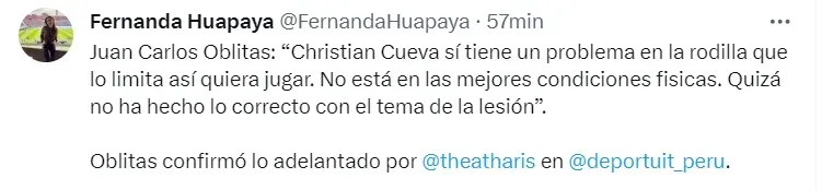 Alianza Lima: Christian Cueva presenta una rotura de ligamentos. | Créditos: X Fernanda Huapaya.
