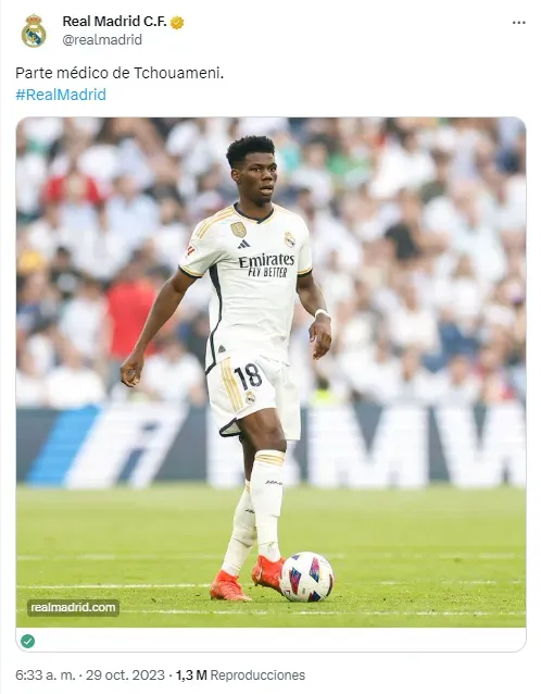 Parte médico de Aurélien Tchouaméni (Twitter Real Madrid)