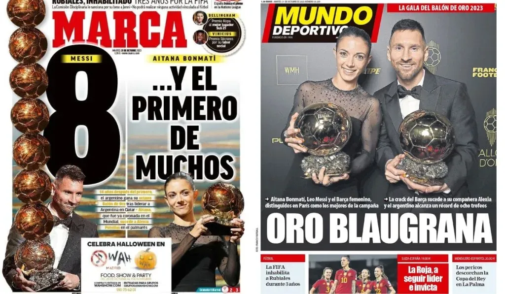 Portadas de MARCA y Mundo Deportivo tras la gala del Balón de Oro: TW