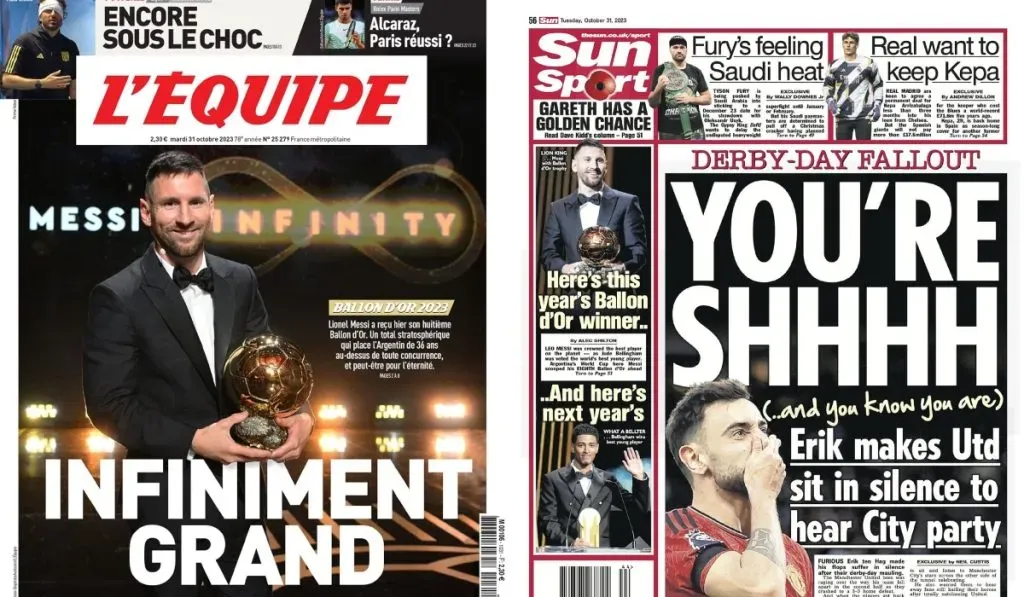 Portadas de L’Equipe y The Sun tras la gala del Balón de Oro: TW