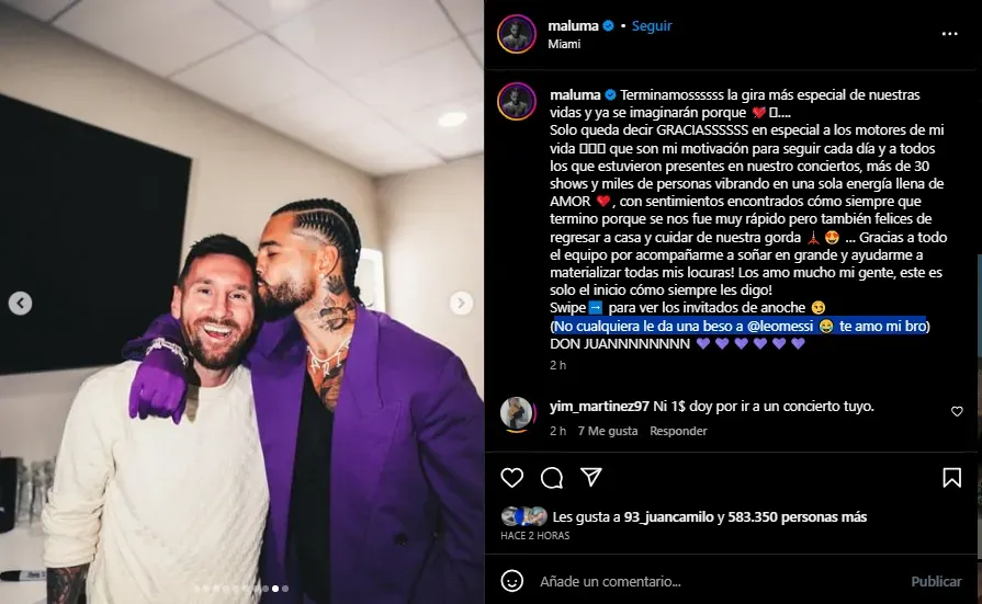 Mensaje de Maluma para Messi. (Foto: Instagram / @maluma)