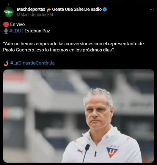 Paolo Guerrero podría quedarse en LDU Quito si llegan a un acuerdo. (Foto: Twitter).