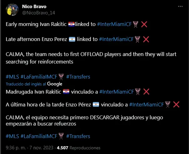 Rakitic y Pérez, descartados para Inter Miami (Foto: X / @NicoBravo_14)