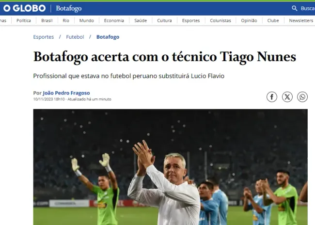 Tiago Nunes tendría todo acordado con el Botafogo de Brasil. (Foto: Twitter).