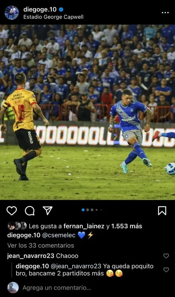 El comentario y respuesta del jugador de Emelec fueron borrados poco tiempo después.