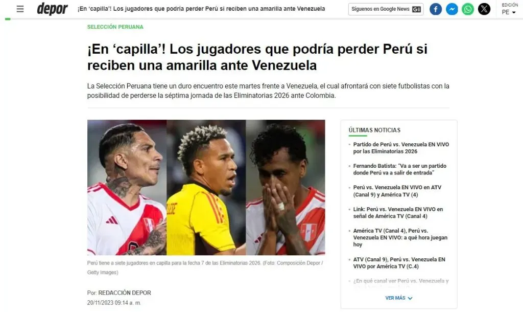 Los apercibidos en la Selección Peruana contra Venezuela. (Foto: Diario Depor).