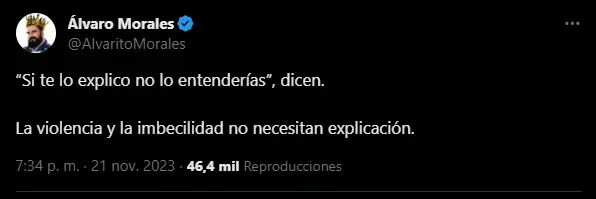 Mensaje de Morales apoyando a Messi y a Argentina. (Foto: X / @AlvaritoMorales)