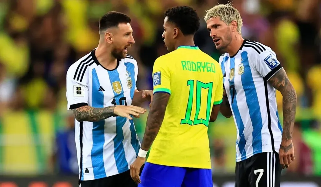 El cruce entre Messi, Rodrygo y De Paul en el Maracaná: Getty Images