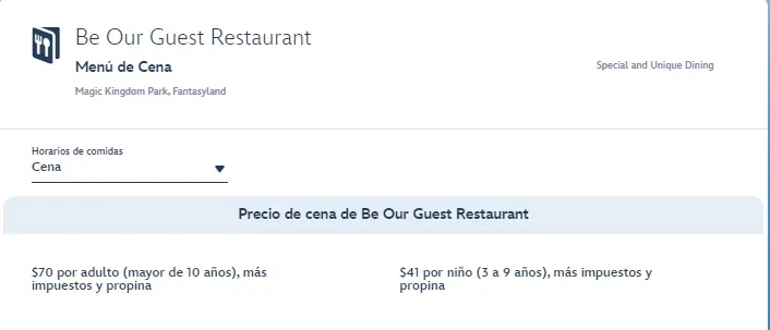 Precio del menú de donde comieron Messi y Antonela. (Foto: https://disneyworld.disney.go.com)