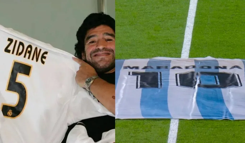 Diego Maradona con la camiseta de Zinedine Zidane y el homenaje de Real Madrid tras su fallecimiento: MARCA