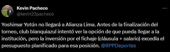 Kevin Pacheco expone la decisión de Alianza Lima. (Foto: Twitter).
