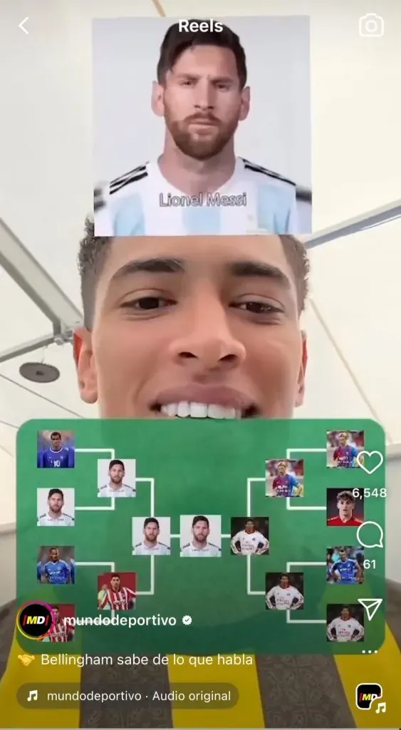 Bellingham eligió a Messi en TikTok. (Foto: Instagram / @mundodeportivo)